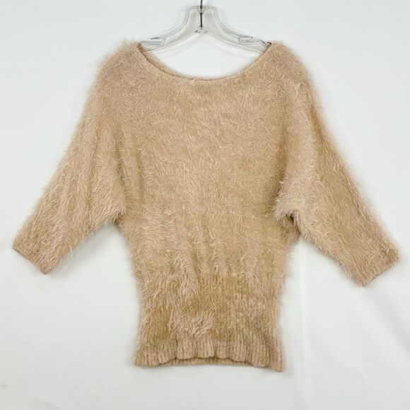 Bebe Women’s Cream Sweater Y2k Fuzzy Bebe Sweaters Small - Picture 1 of 16
